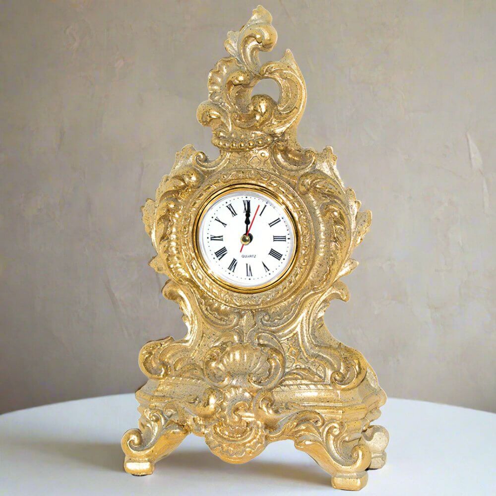 French Table Clock Rustic Gold and White Table Clock