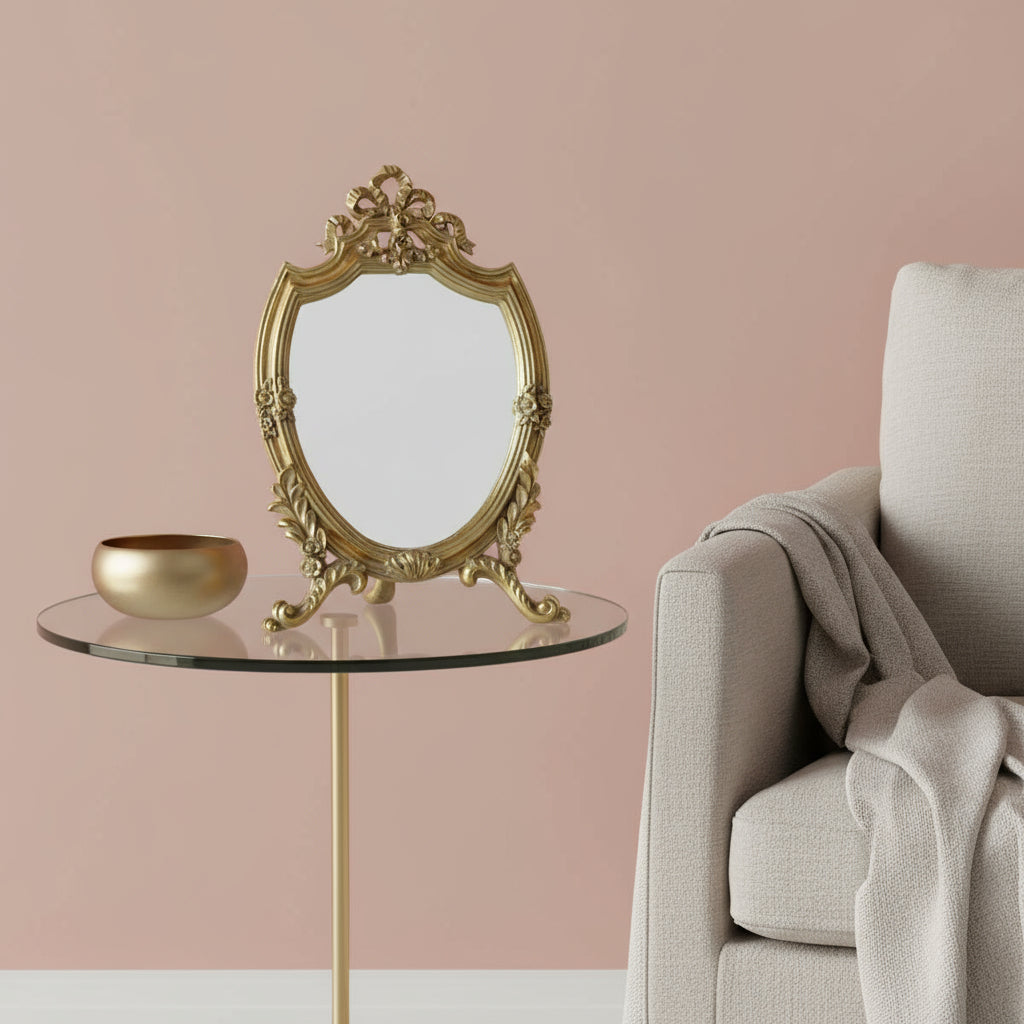 French Makeup Mirror Rustic Gold Makeup Mirror - 35cm