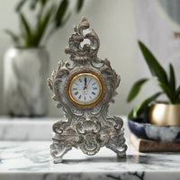 French Vintage Baroque Style Table Clock White/Gray 27cm Luxury Co