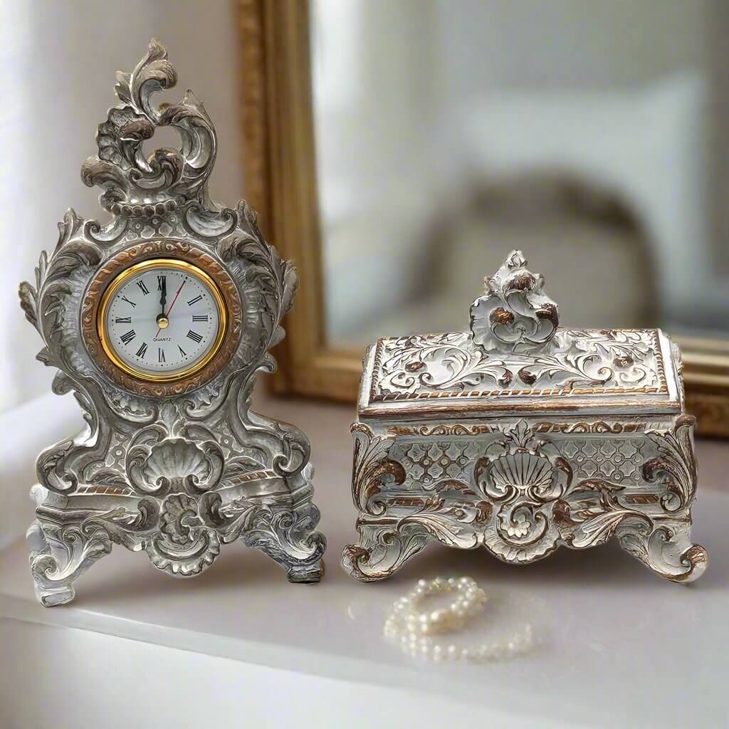 French Vintage Jewellery Box & Clock Set Luxury Co