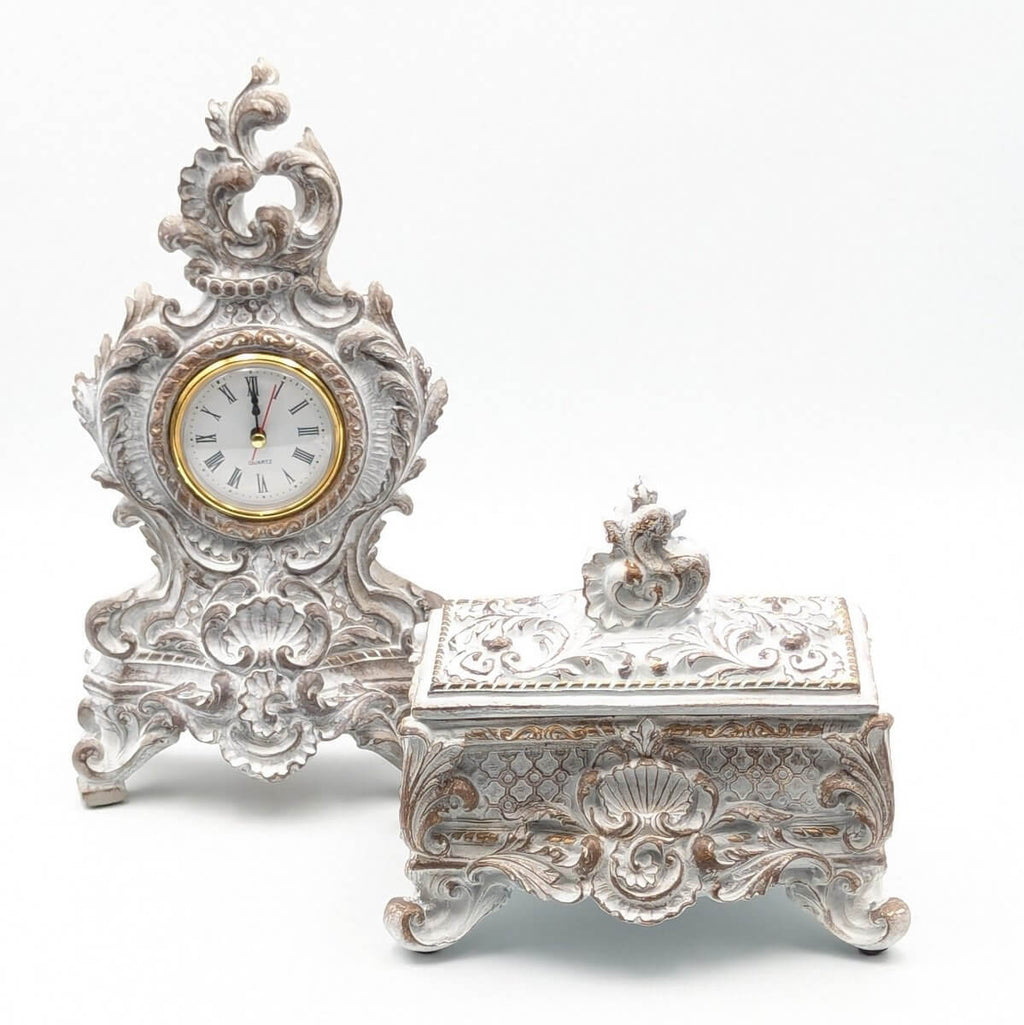 French Jewellery Box & Clock Set Vintage