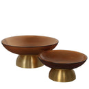 Gable Glass Footed Bowl Large Brown Glass/Brass Luxury Co