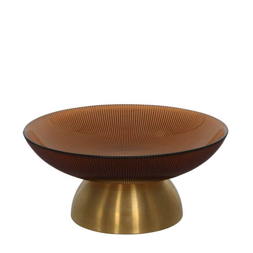Gable Glass Footed Bowl Small Brown Glass/Brass Luxury Co