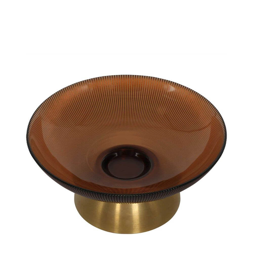 Gable Glass Footed Bowl Small Brown Glass/Brass Luxury Co