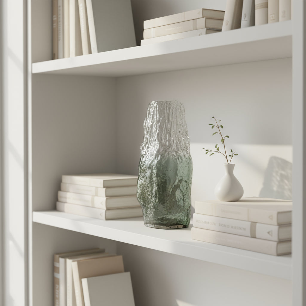 Textured Glacial Art Glass Vase Grey