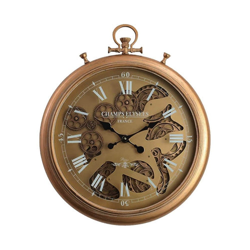 Gold Chronograph Metal Wall Clock with Moving Gears, 62cmTransform your space with this Gold Chronograph Wall Clock. Adds industrial charm and luxury, featuring exposed moving gears for modern Australian homes.