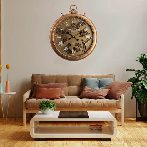 Gold Chronograph Metal Wall Clock with Moving Gears, 62cmTransform your space with this Gold Chronograph Wall Clock. Adds industrial charm and luxury, featuring exposed moving gears for modern Australian homes.