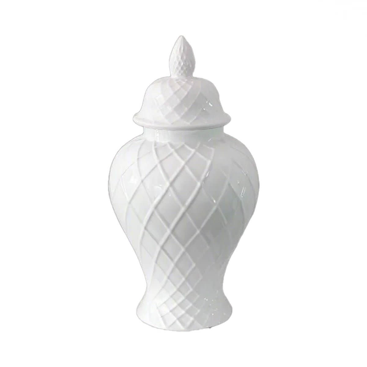 White Hamptons Diamond Temple Jar - 46cm Ceramic Decor