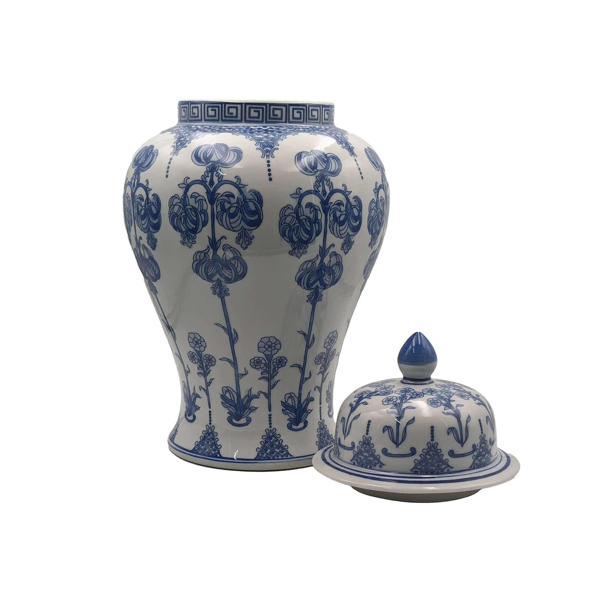 Hand-Painted Floral Ginger Jar Set - Blue & White