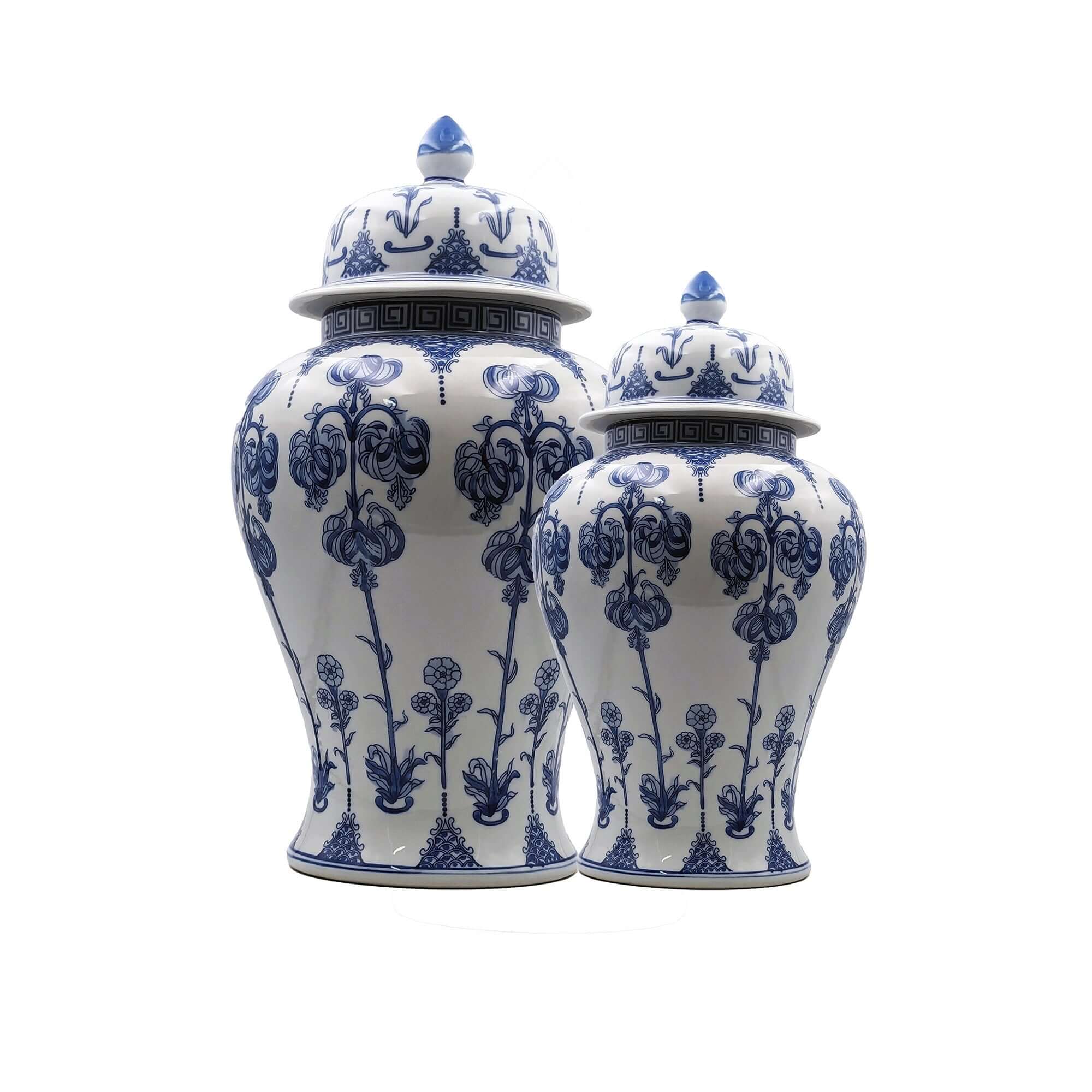 Hand-Painted Floral Ginger Jar Set - Blue & White