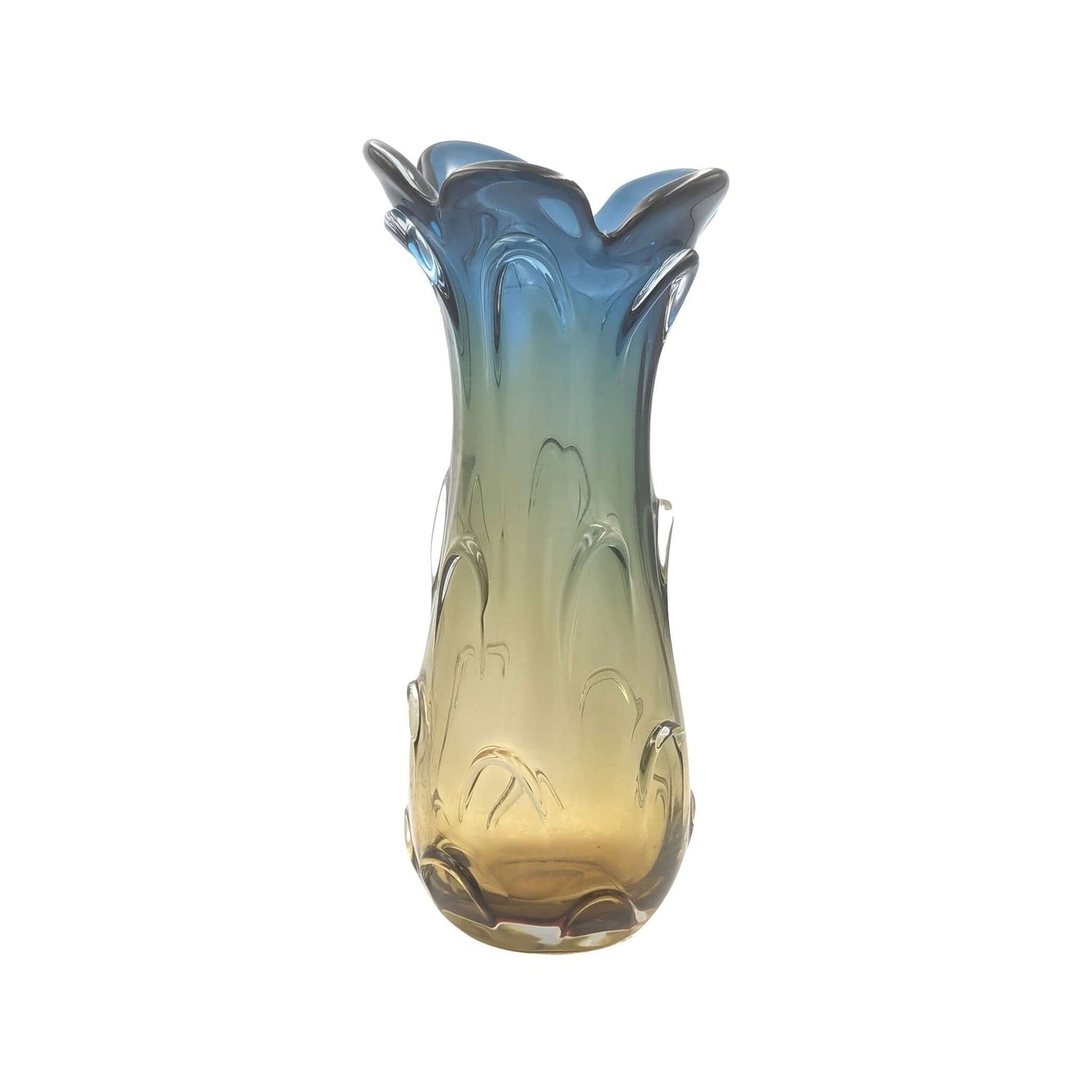 Murano Style Flower Vase - Yellow/Blue Art Deco 38cm