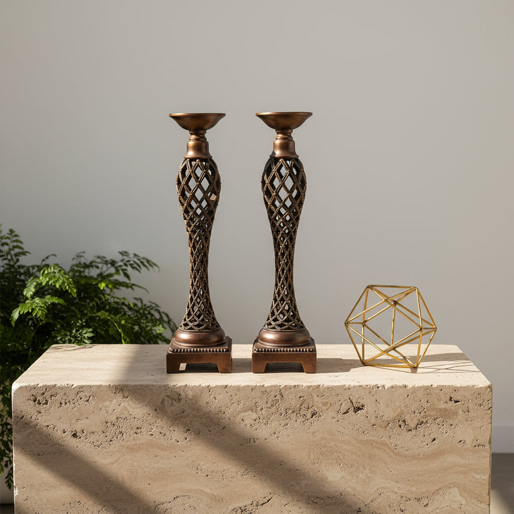 Handcrafted Mango Wood Candle Holder Set Rustic