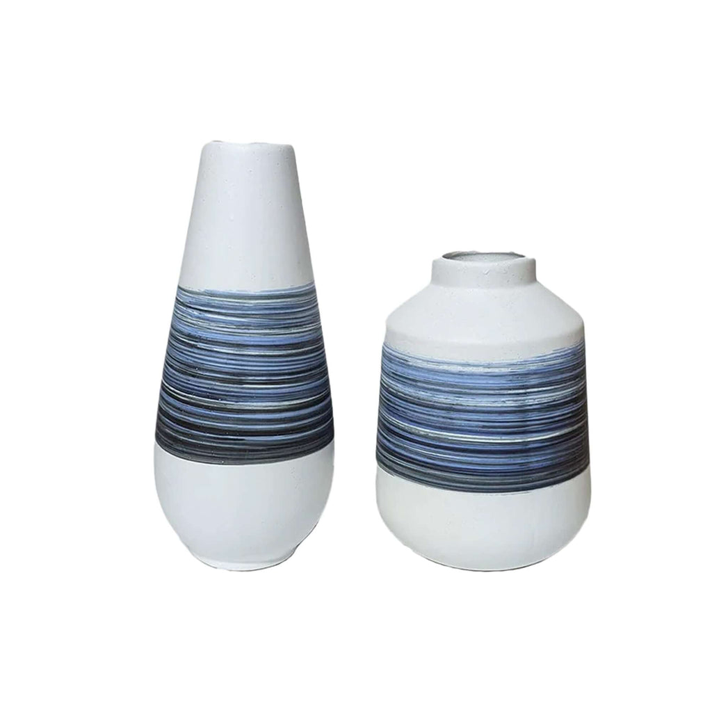 Ceramic Flower Boho Vase Set – Blue & White Floral, 2-Piece