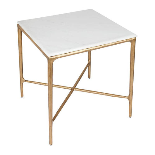 Heston Marble Square Modern Brass Side Table - 50cm Luxury Co