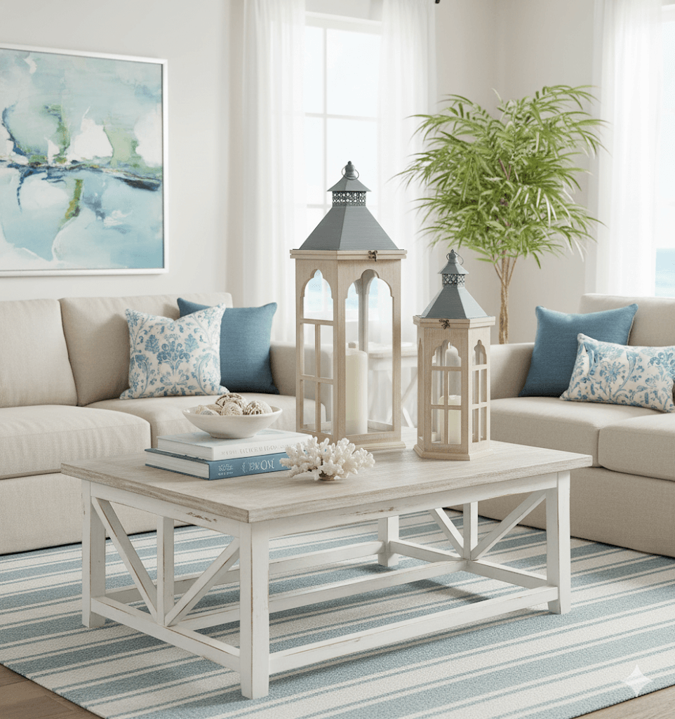 Rustic Wood Lantern Set Metal Accent