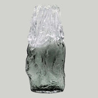 Hand blown smoked glass vase with Rook texture, featuring a clear and charcoal design, perfect for modern home decor.