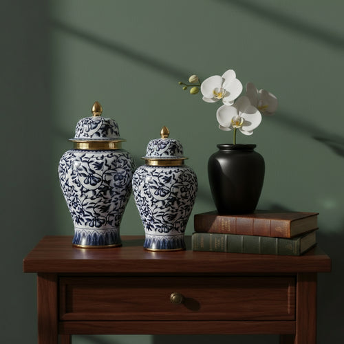 Imperial Navy Blue Temple Jar with Lid Set Luxury Co