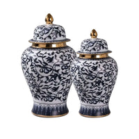 Luxury Ginger Jar Set Imperial Navy Gold Floral