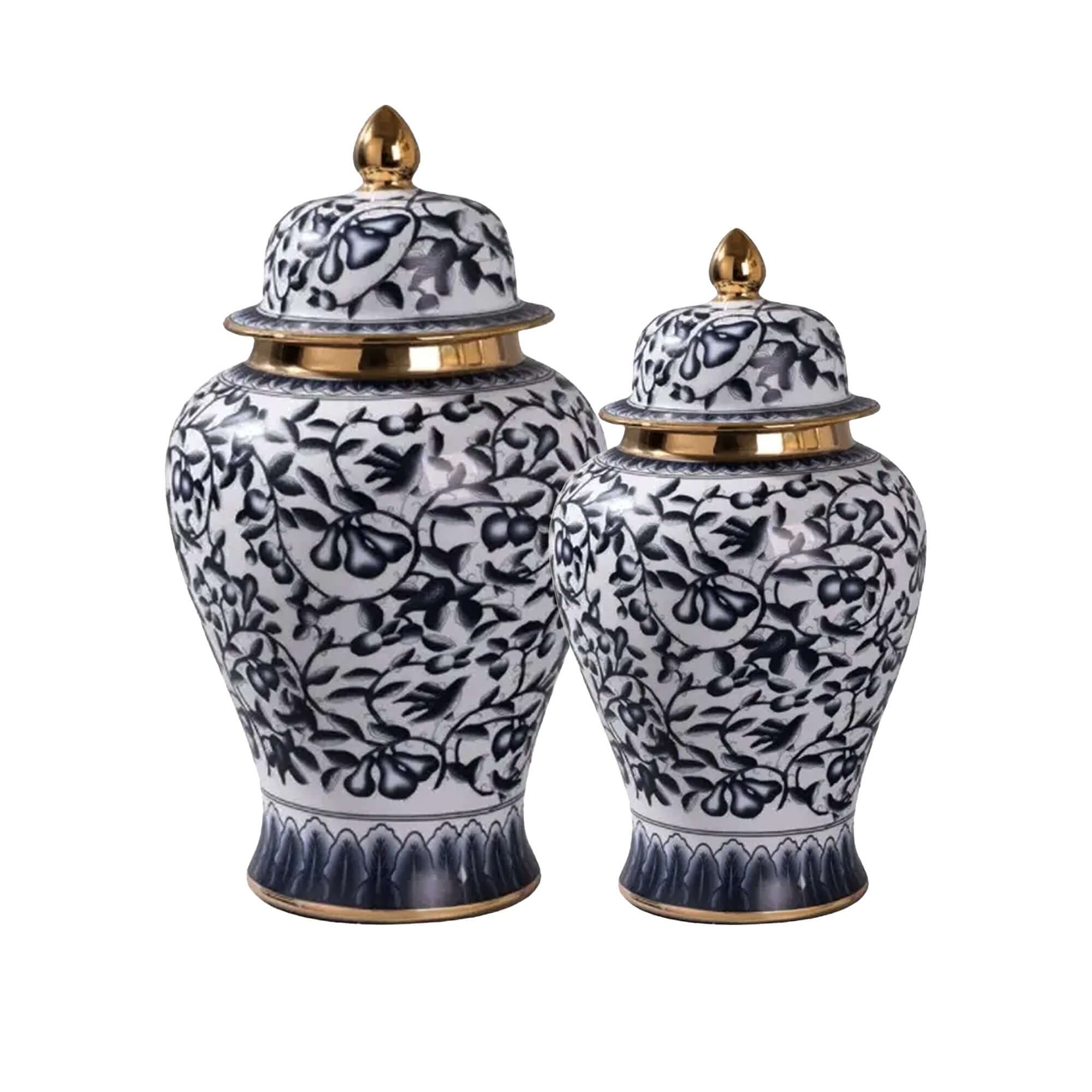 Luxury Ginger Jar Set Imperial Navy Gold Floral