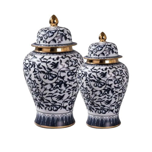 Imperial Navy Gold Floral Ginger Jar Set
