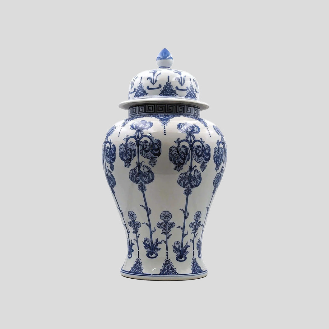 Timeless Blue White Ginger Jar Greek Key Small
