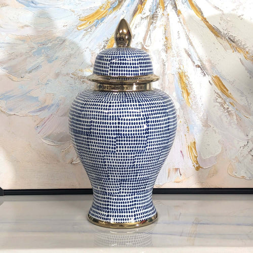 Hamptons Style Blue Dot Ceramic Temple Jar