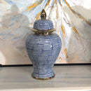 Ceramic Temple Jar - Blue, White & Gold Hamptons Style