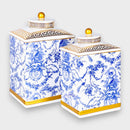 French Toile Blue and White Ceramic Ginger Jar Set