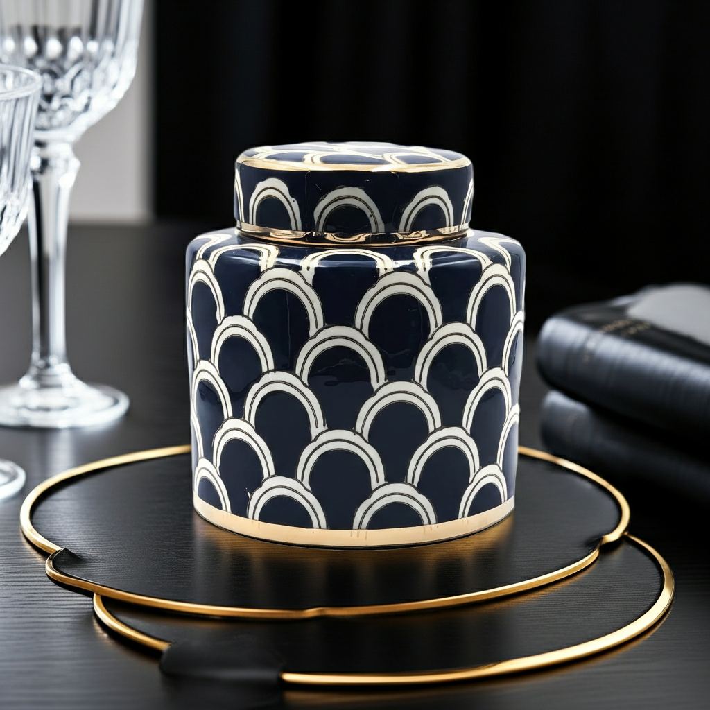 Matisse Navy Gold Fine Ceramic Jar
