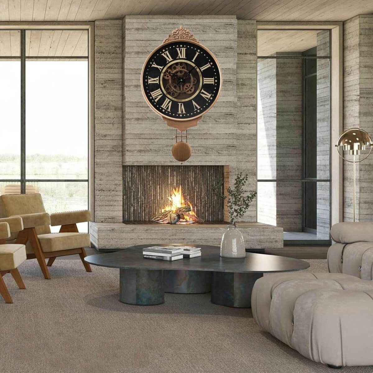 Kent Pendulum Wall Clock - Exposed Gear Movement