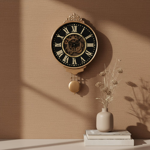Kent Pendulum Wall Clock with Exposed Gears, 63cmElevate your decor with a 63cm Kent Pendulum Clock. Exposed gears and pendulum blend vintage and industrial elegance.