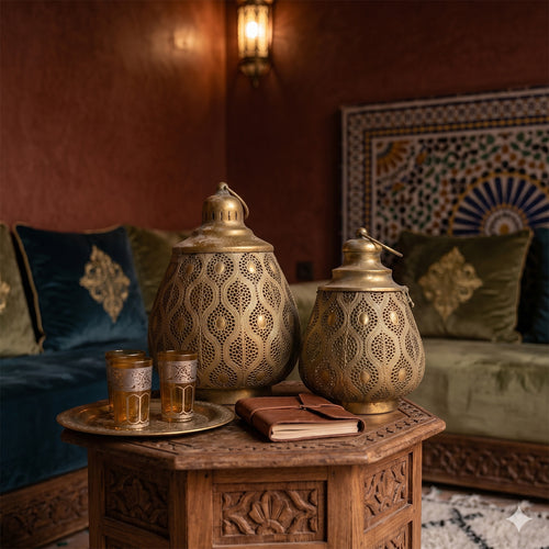 Medina Antique Gold Perforated Lanterns pair