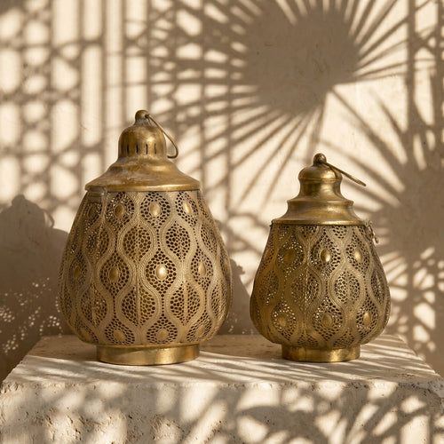 Medina Antique Gold Perforated Lanterns pair