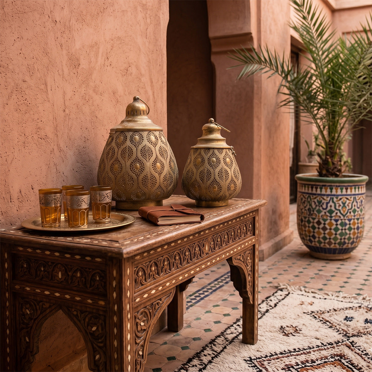 Medina Antique Gold Perforated Lanterns pair