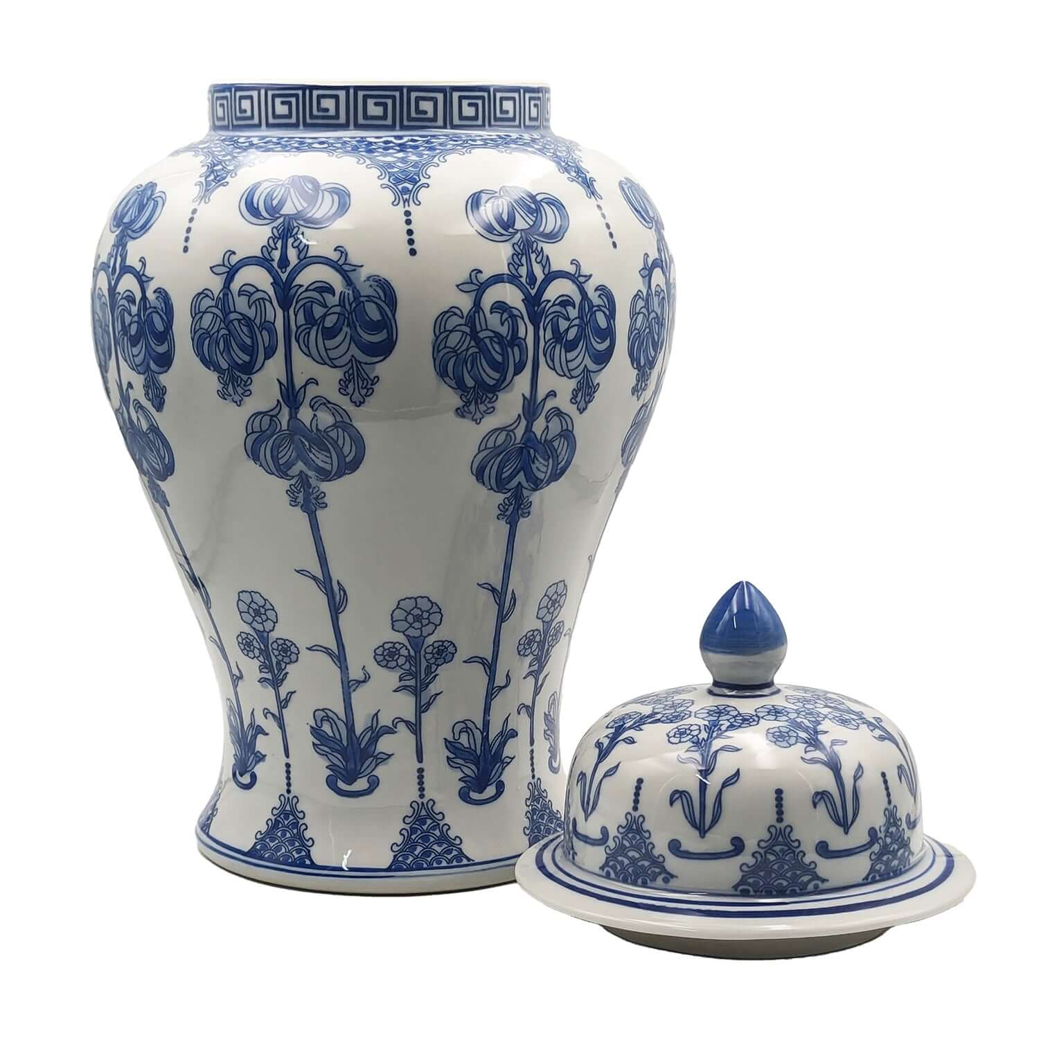 Timeless Blue White Ginger Jar Greek Key