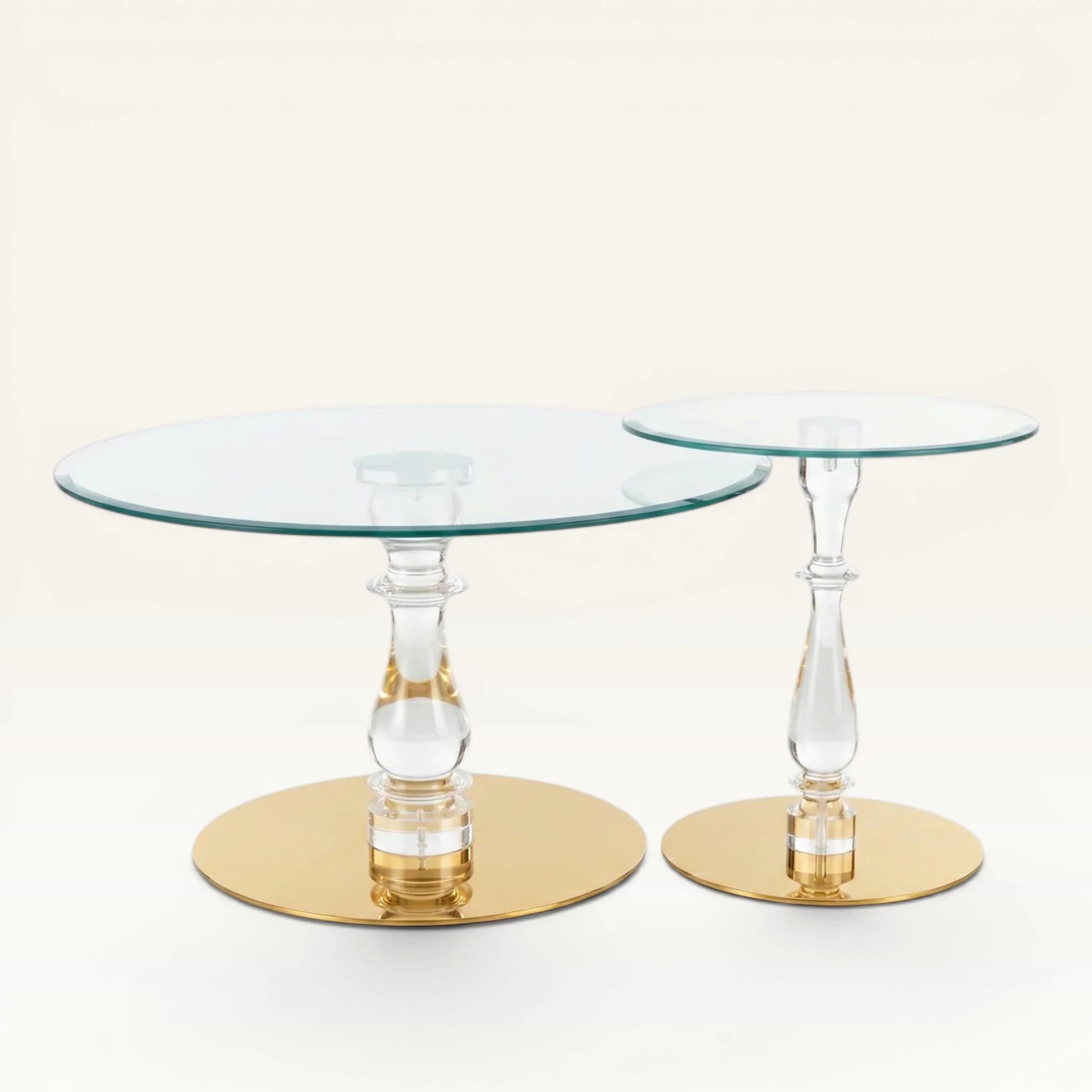 Acrylic Nesting Coffee Tables Set - Gold Base
