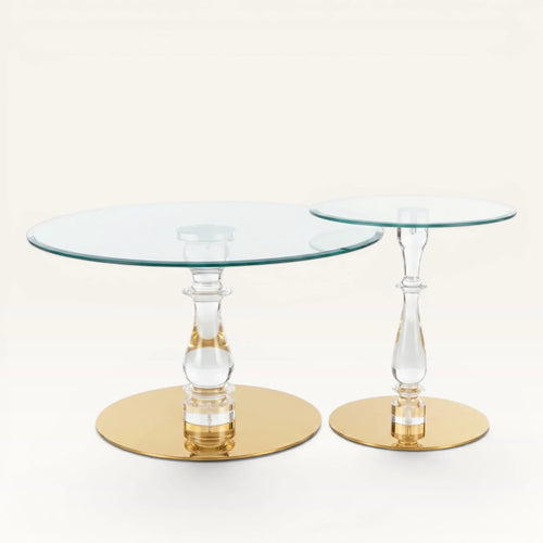 Acrylic Nesting Coffee Tables Set - Gold Base