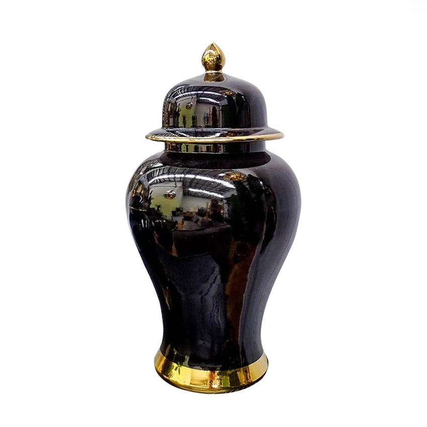 Temple Ginger Jar Gold & Black Eastern Inspired Ceramic