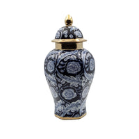 Luxury Navy Blue Floral Temple Jar with Lid Luxury Co