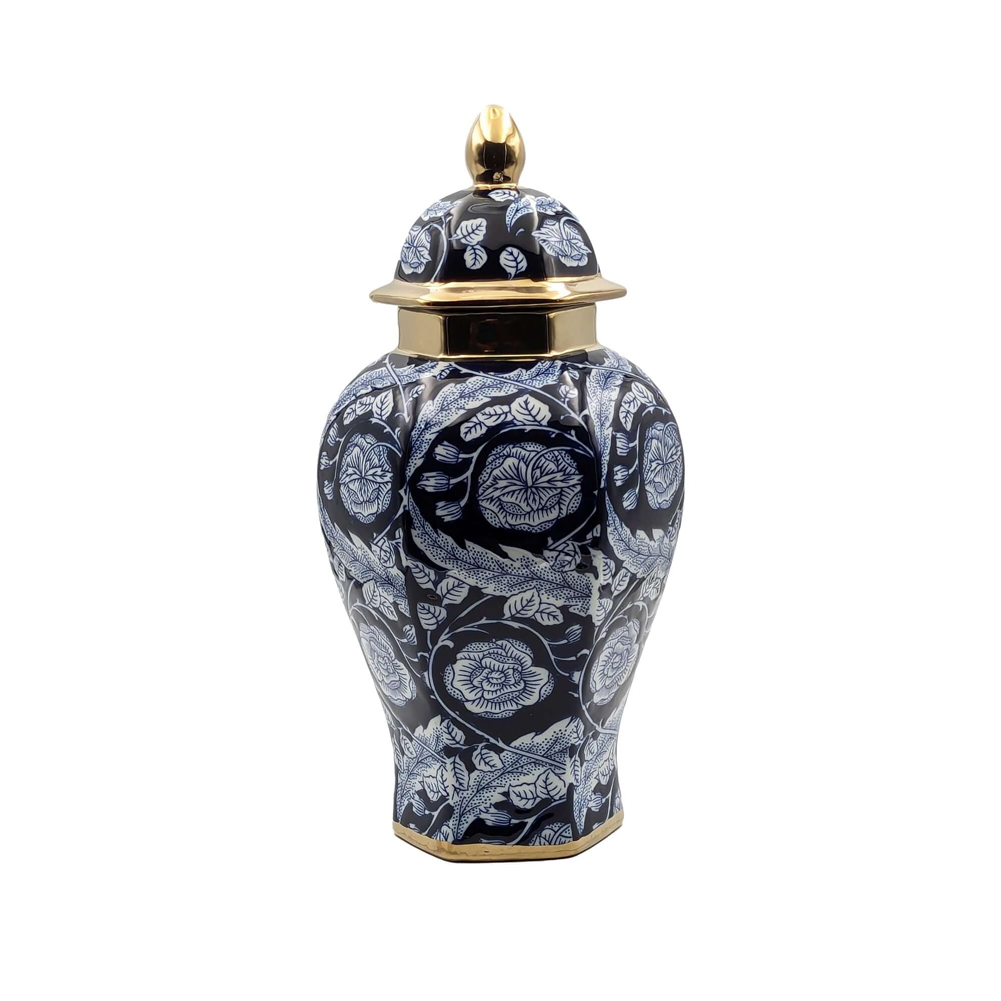 Luxury Navy Blue Floral Temple Jar with Lid Luxury Co