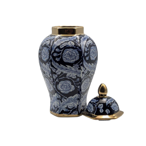 Luxury Navy Blue Floral Temple Jar with Lid Luxury Co