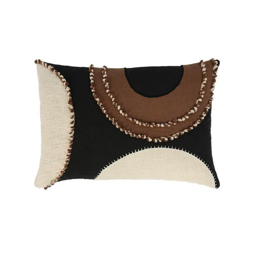 Merrow Cotton Embroidered Cushion Black 60x40cm Luxury Co