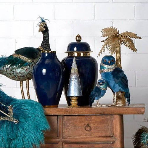 Midnight Navy Blue & Gold Ceramic Vase – Luxury, 41cmElevate your decor with a navy blue gold ceramic vase, 41cm of refined luxury. Perfect for florals or as a standalone art piece.