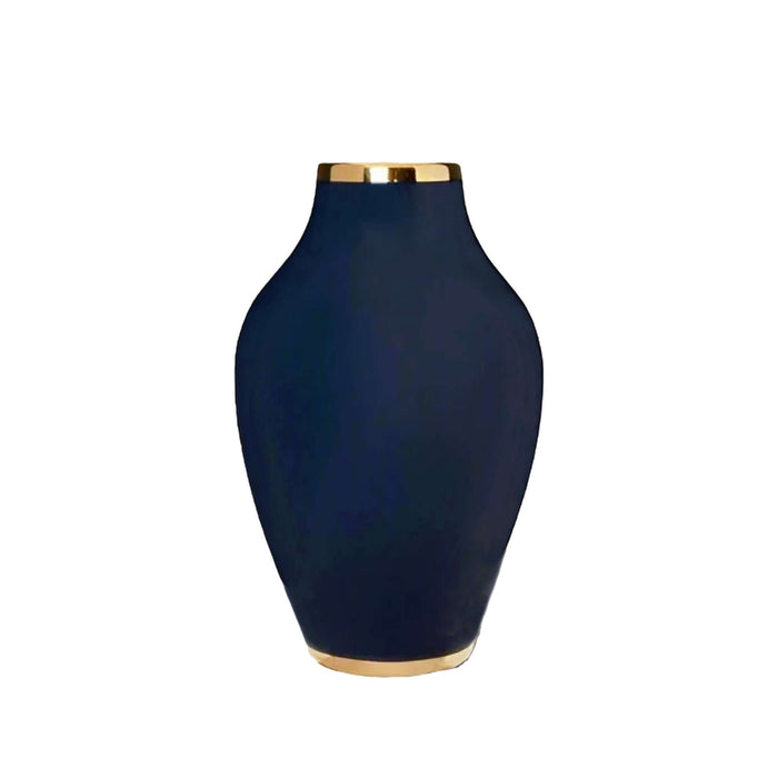 Midnight Navy Gold Ceramic Statement Vase