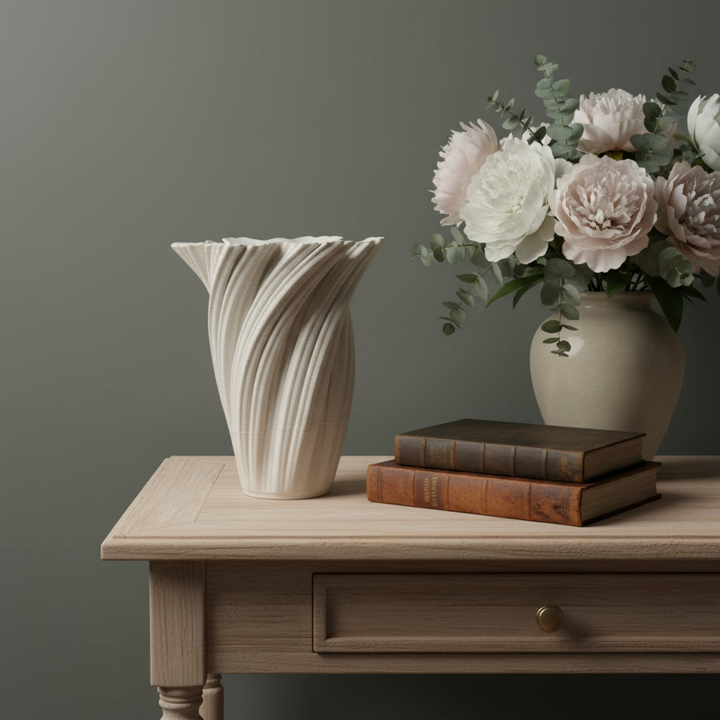 Ornamental 3D Printed Ceramic Vase - 29cm White