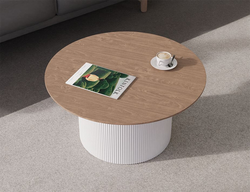 Mimi Round Coffee Table Natural - White 80cm Luxury Co