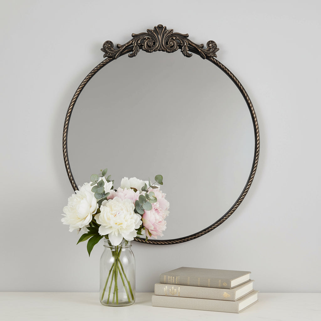 Ornate Baroque Round Wall Mirror