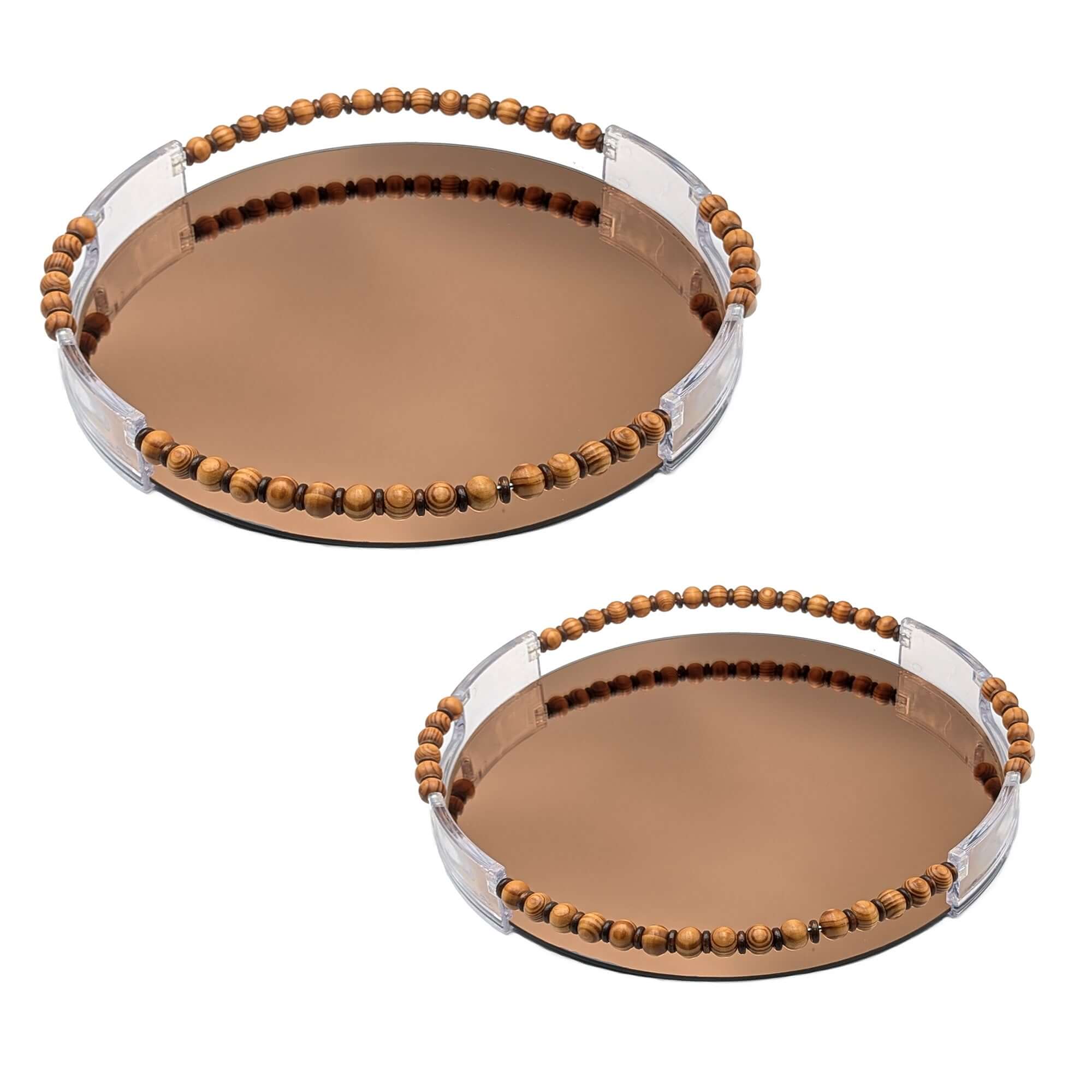Round Mirror Serving Tray Set Contemporary with Metallic Trim