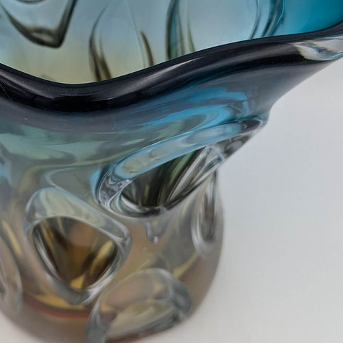 Boho Hand Blown Glass Vase – 27cm Blue & Yellow Murano Art StyleLuxury Coglass Vase