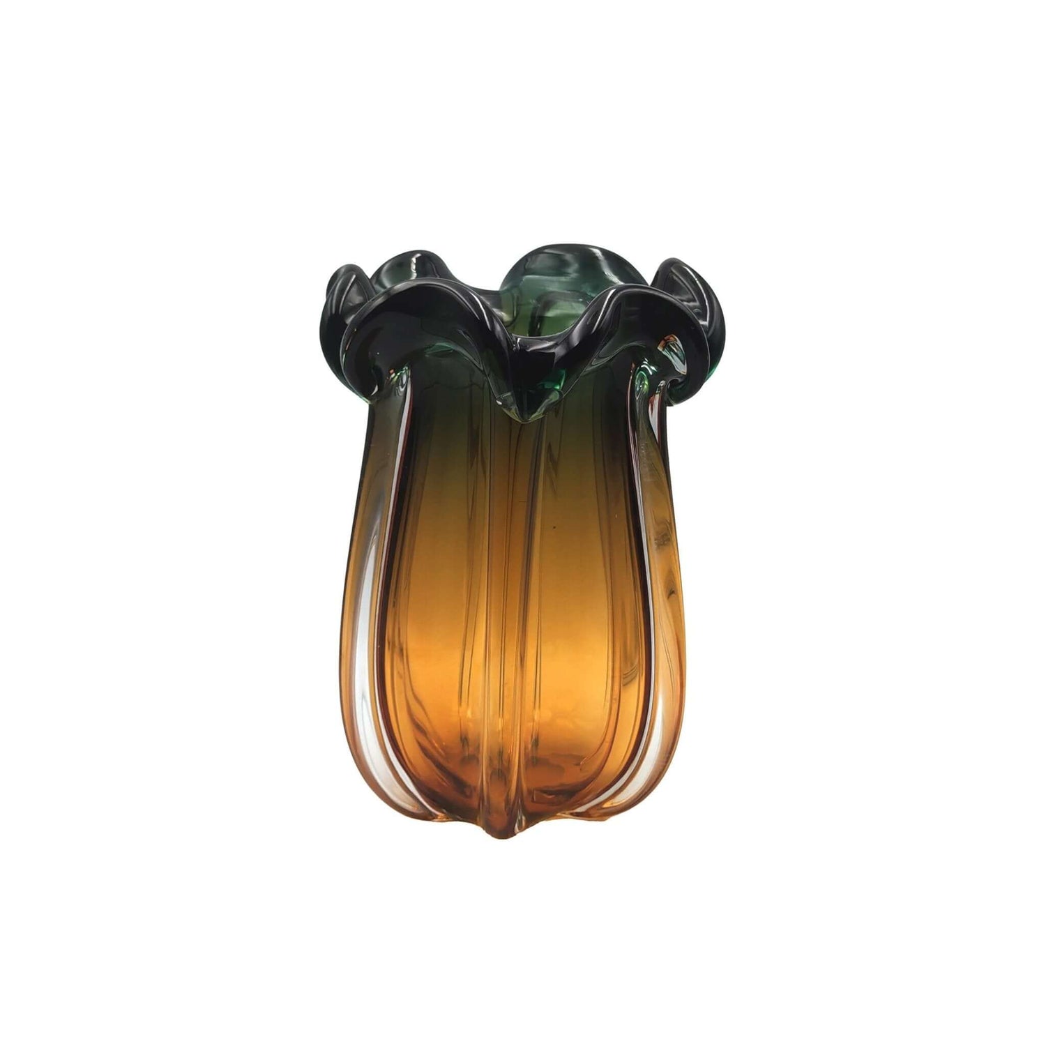 Lotus Vintage Glass Vase - Olive/Yellow 26cm